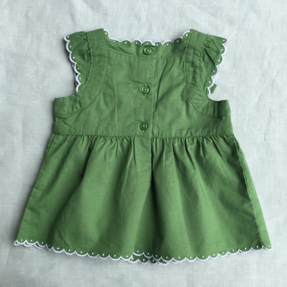 NWT Janie Jack green scalloped cotton bow sleeveless top - Picture 6 of 8